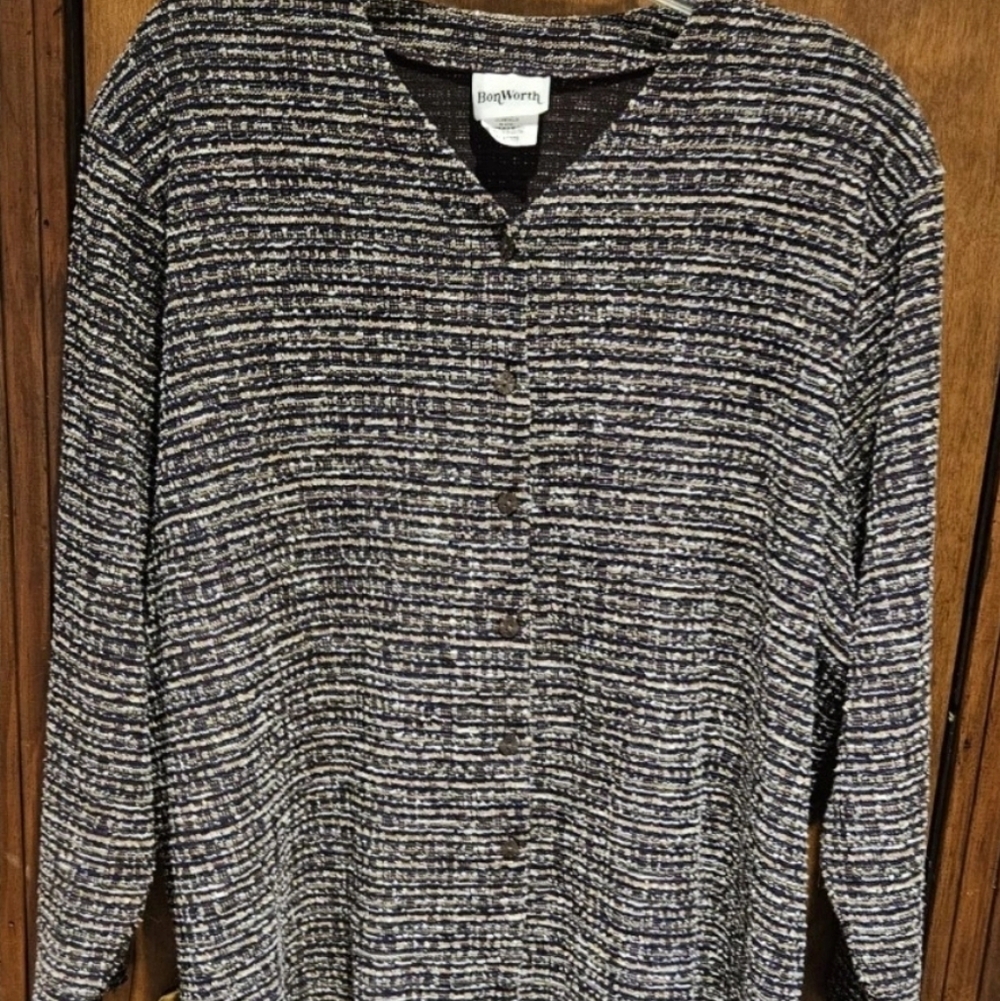 BonWorth Natural Tweed Brown Button Cardigan Top, Size XL Petite Women's/Ladies